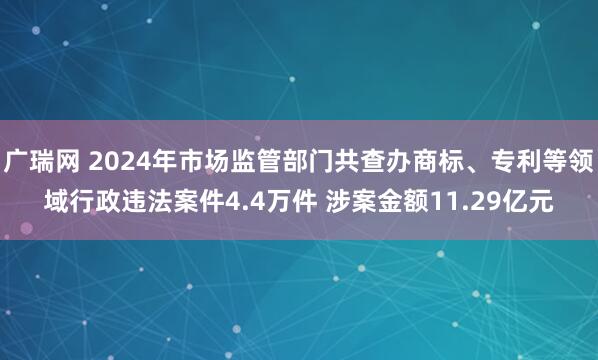 广瑞网 2024年市场监管部门共查办商标、专利等领域行政违法案件4.4万件 涉案金额11.29亿元