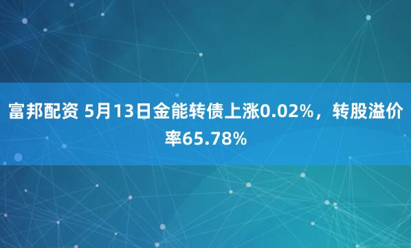 富邦配资 5月13日金能转债上涨0.02%，转股溢价率65.78%